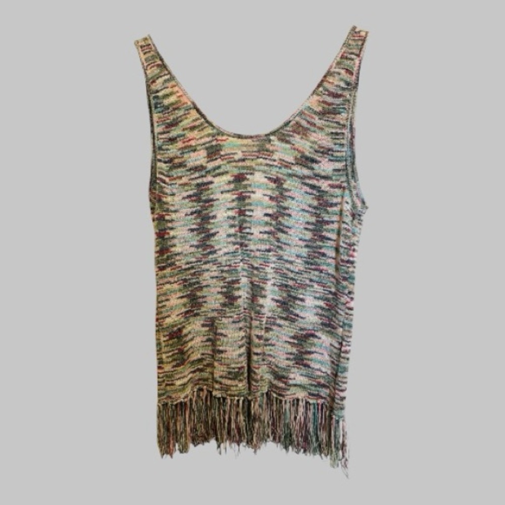 Shyanne Women’s Fringe Knit Tank Top Open Back Detail Country Festival Boho M